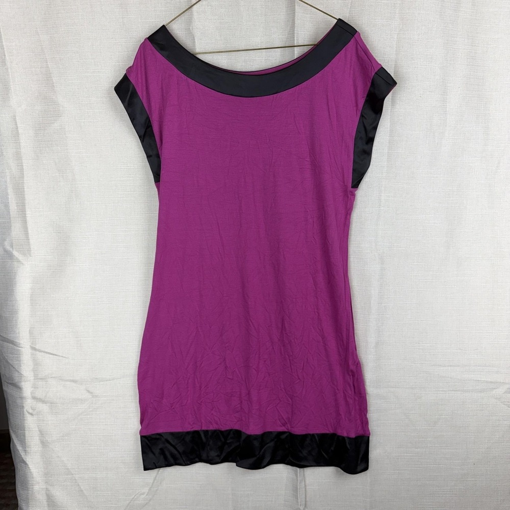 Vintage Express‎ Dress Womens Large Purple Black Colorblock Cap Sleeve Y2k 90s